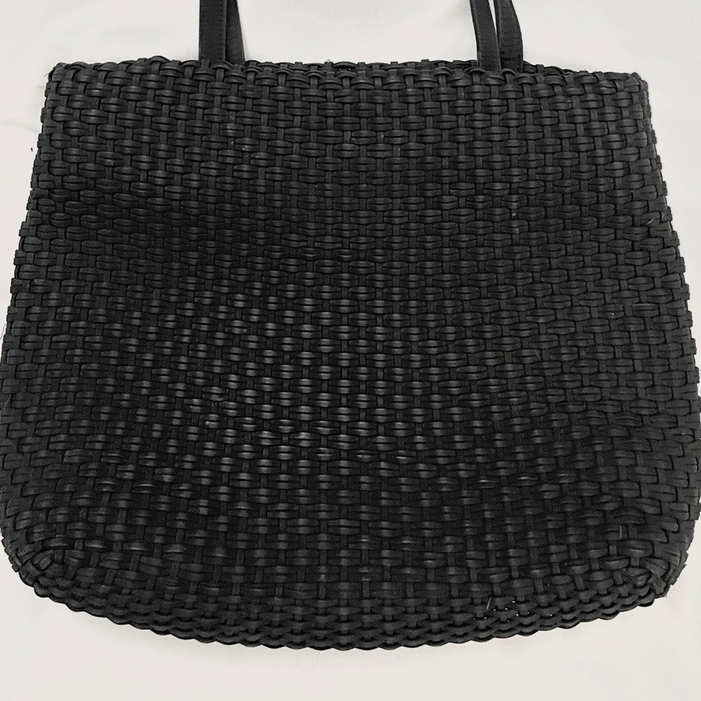 vintage 90s y2k style black woven double straps shoulder bag tote bag handbag - Picture 3 of 4